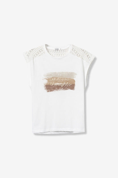 T-shirt donna Jellicent bianca – sù sfondo neutro, lacci spalle e stampa frontale, 100% cotone Tiffosi
