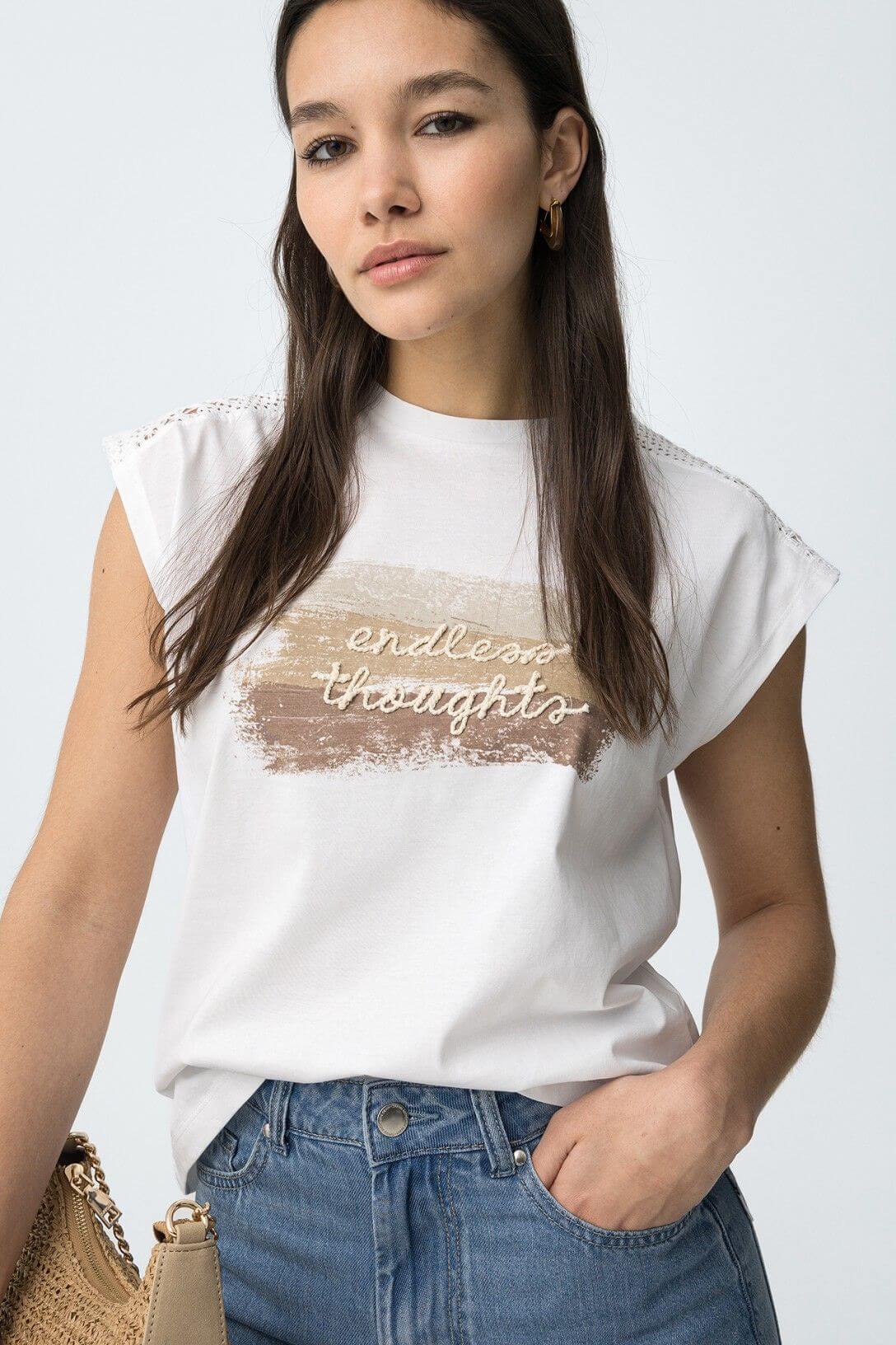 T-shirt donna Jellicent bianca – look completo estivo, lacci spalle e stampa frontale, 100% cotone Tiffosi

