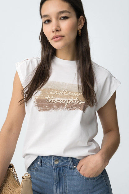 T-shirt donna Jellicent bianca – look completo estivo, lacci spalle e stampa frontale, 100% cotone Tiffosi

