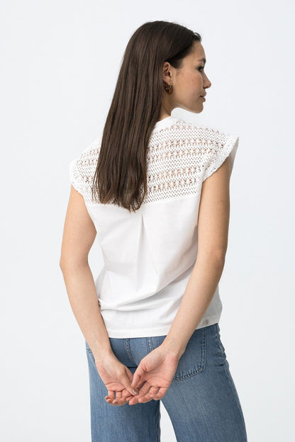 T-shirt donna Jellicent bianca – vista posteriore, lacci sulle spalle, collezione estiva Tiffosi
