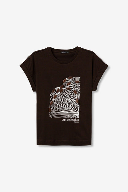 T-shirt donna Jermaine cioccolato – vista e-commerce, stampa grafica bianca, taglie XS–L Tiffosi
