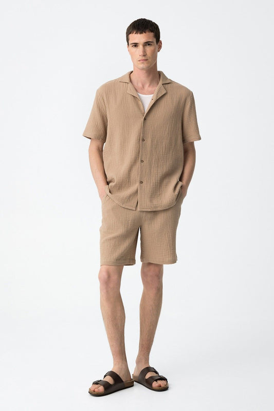 "Cord Set Melecoton Beige - Completo uomo in tessuto melecoton di alta qualità"