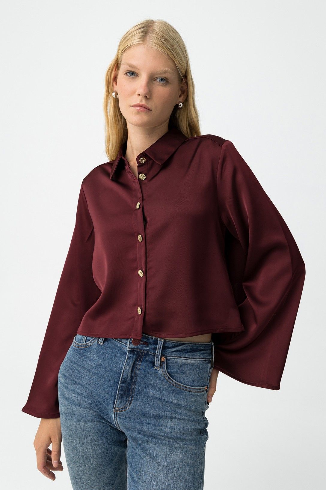 "Camicia donna Kansas raso - vista frontale elegante"