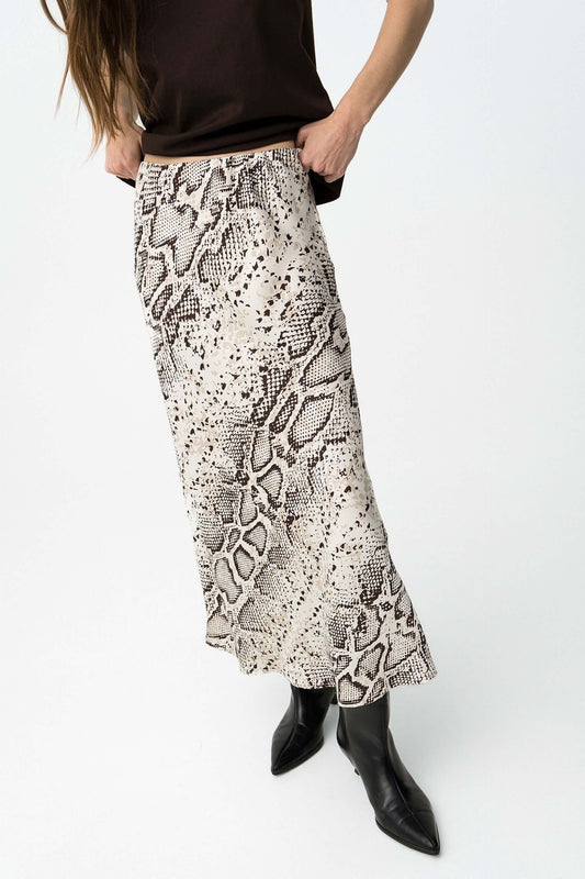 Gonna midi animalier donna Kansas_3 Tiffosi donna con stampa animalier beige, tessuto fluido ed elastico in vita