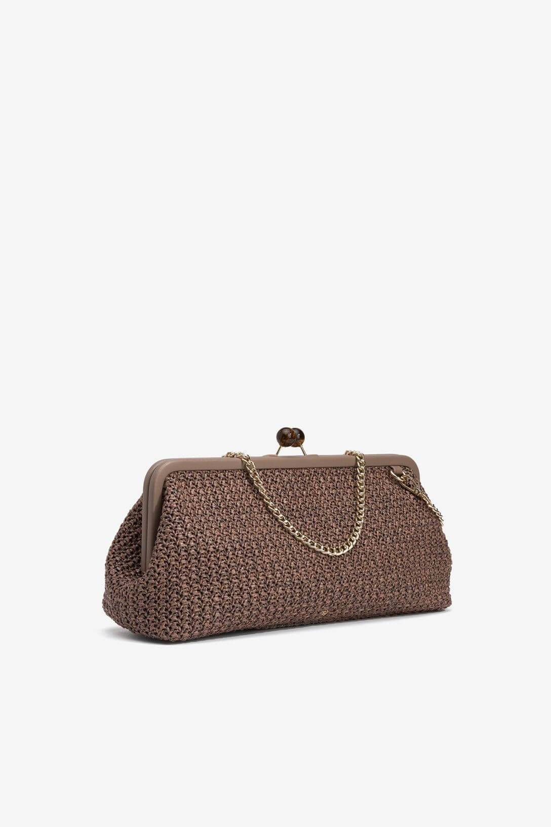 Pochette Keeley clutch cioccolato con catenina oro — vista frontale | Frarò
