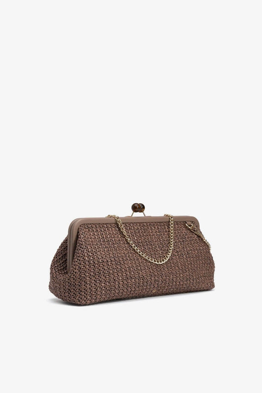 Pochette Keeley clutch cioccolato con catenina oro — vista frontale | Frarò
