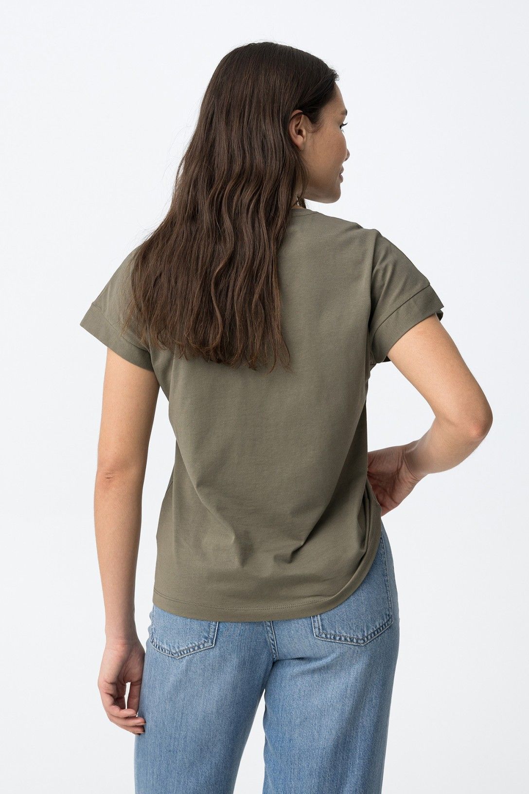 T-Shirt donna Kika verde militare - vista posteriore indossata