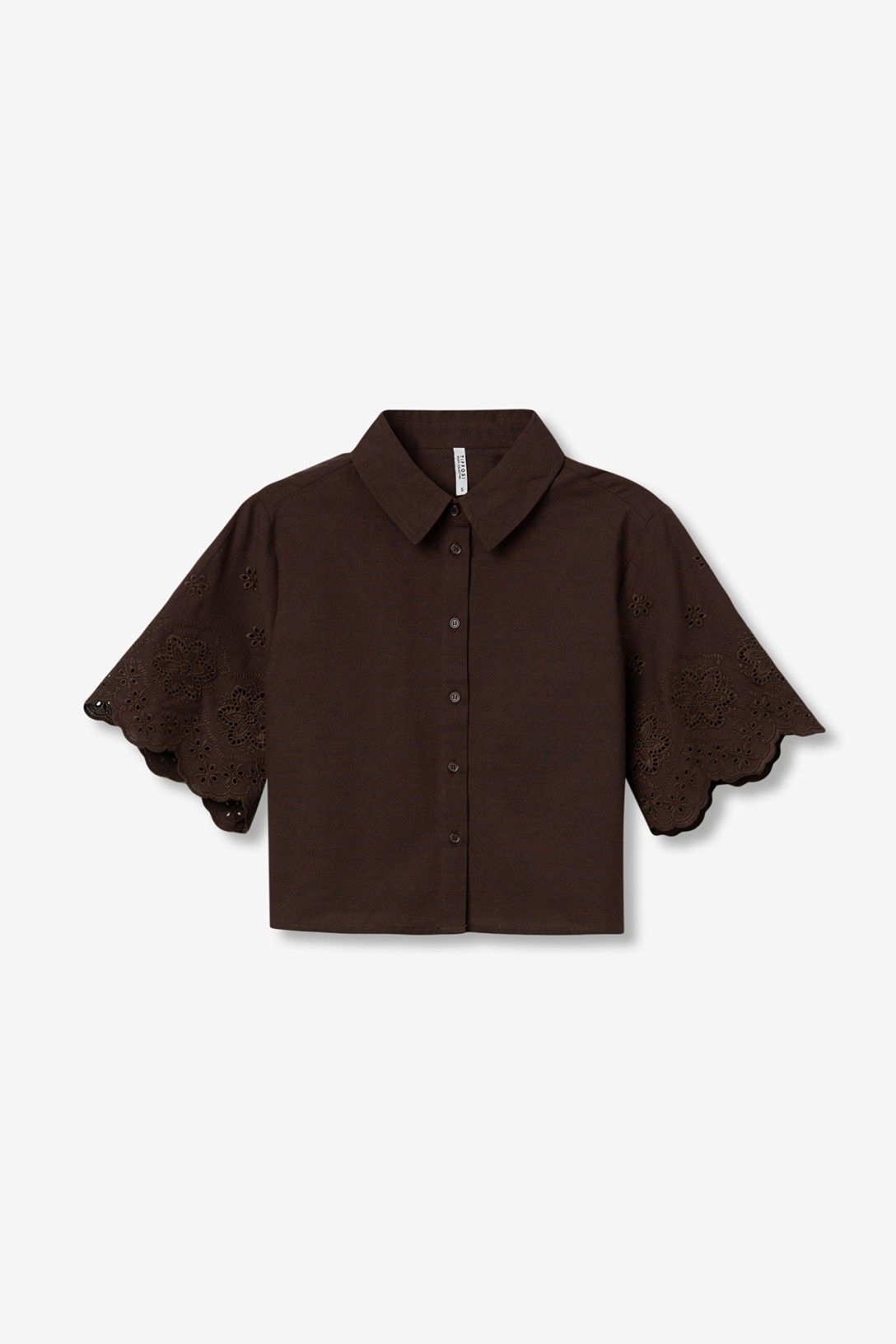 Camicia donna cotone cioccolato Lencastre manica corta ricamata, 100% cotone, eleganza casual PE 2026
