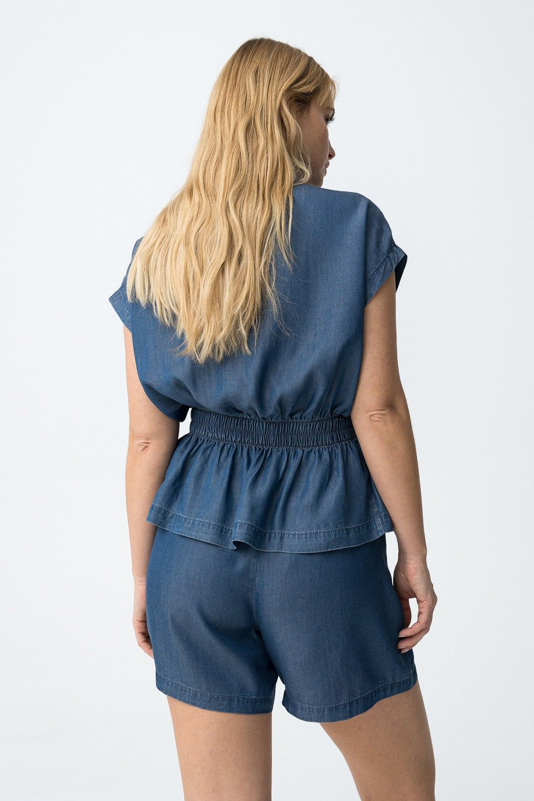 Completo donna estivo lyocell blu scuro completo, coordinato estivo - vista posteriore