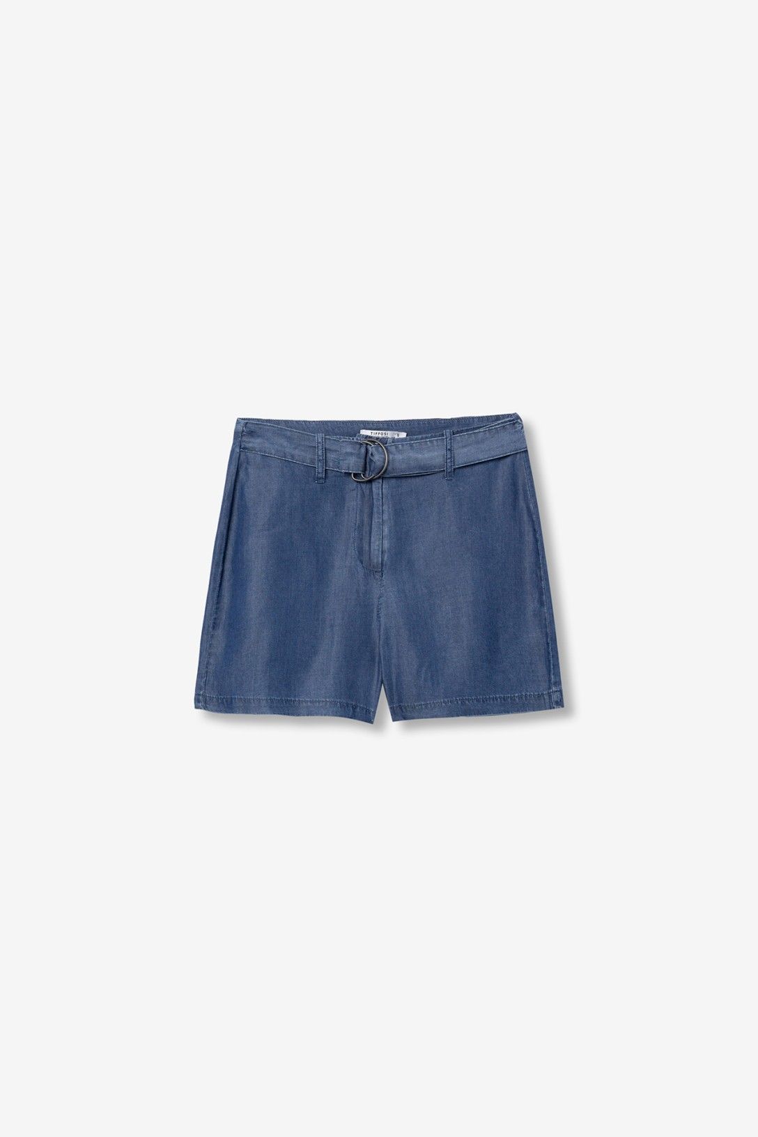 Pantaloncini donna blu scuro lyocell, vista e-commerce sù sfondo neutro del completo donna estivo lence_c