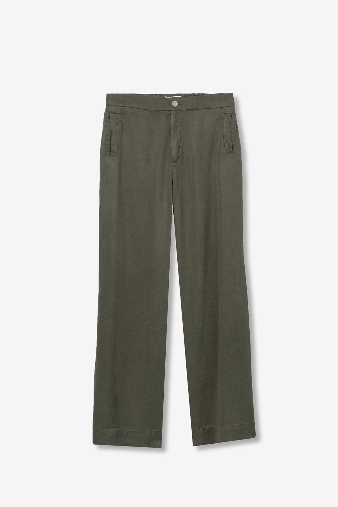 Pantalone wide leg donna verde militare vita alta in LYOCELL, vista flat lay – Coord Set Donna Lence Verde Tiffosi | Frarò