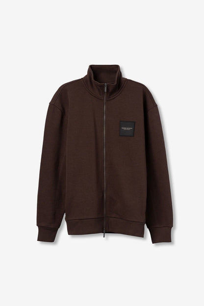 Felpa uomo Leon marrone con zip frontale integrale, collo alto coreana e patch logo sul petto – Frarò Shop
