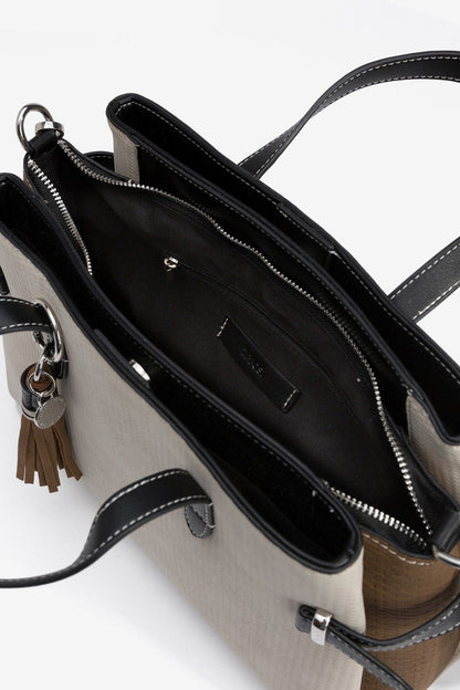 Borsa Lilith beige betulla — dettaglio manico e texture tessuto | Frarò
