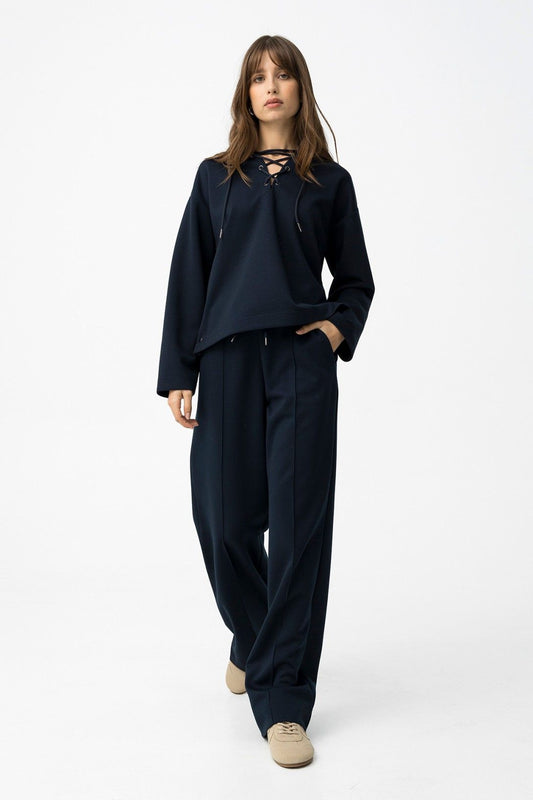 Completo donna Cord Set Luca Tiffosi felpa cappuccio e pantalone palazzo - Set coordinato completo
