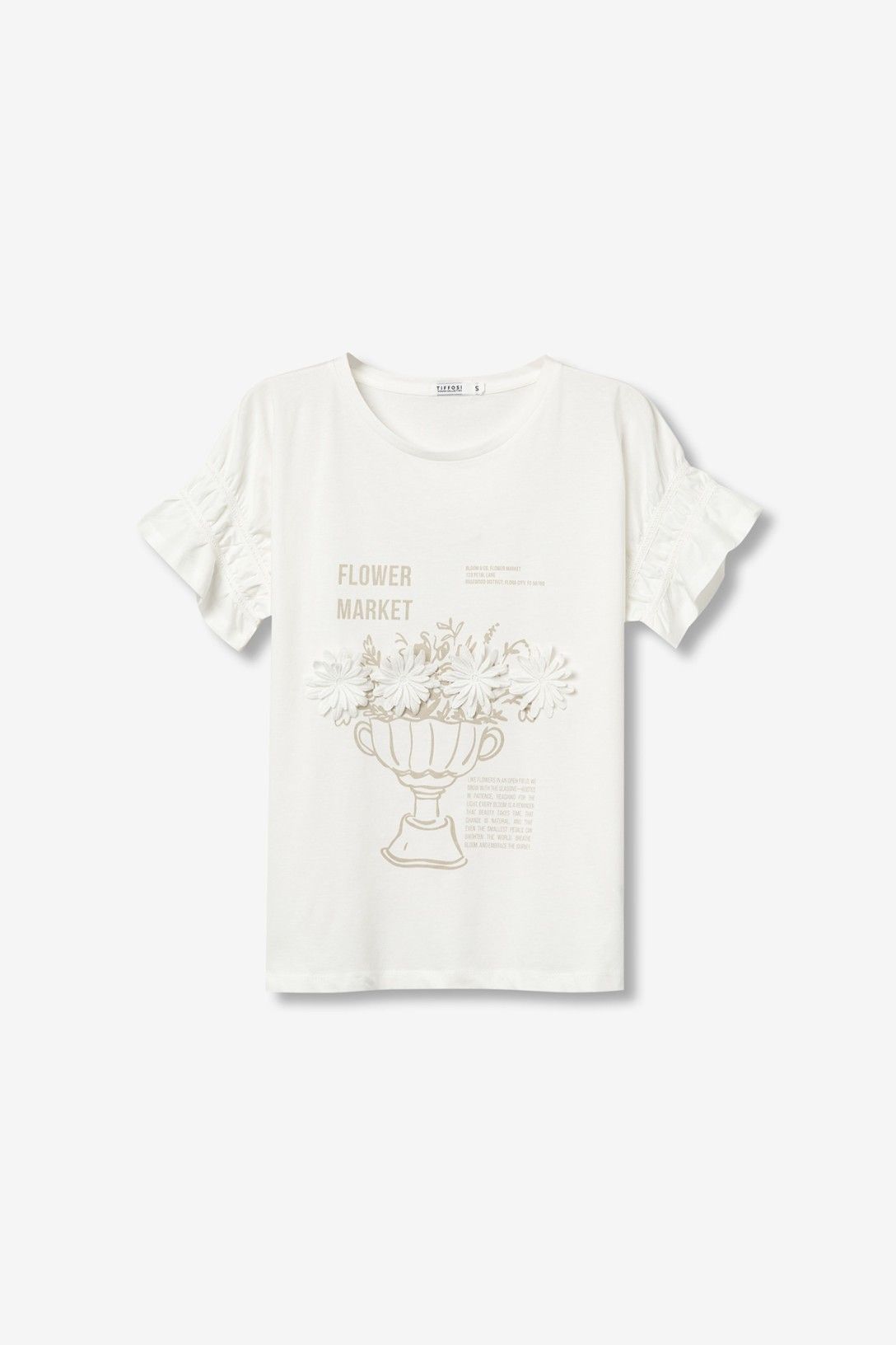 T-shirt donna Lydia cotone bianca Tiffosi - dettaglio maniche arricciate