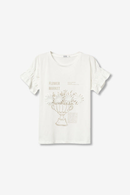 T-shirt donna Lydia cotone bianca Tiffosi - dettaglio maniche arricciate