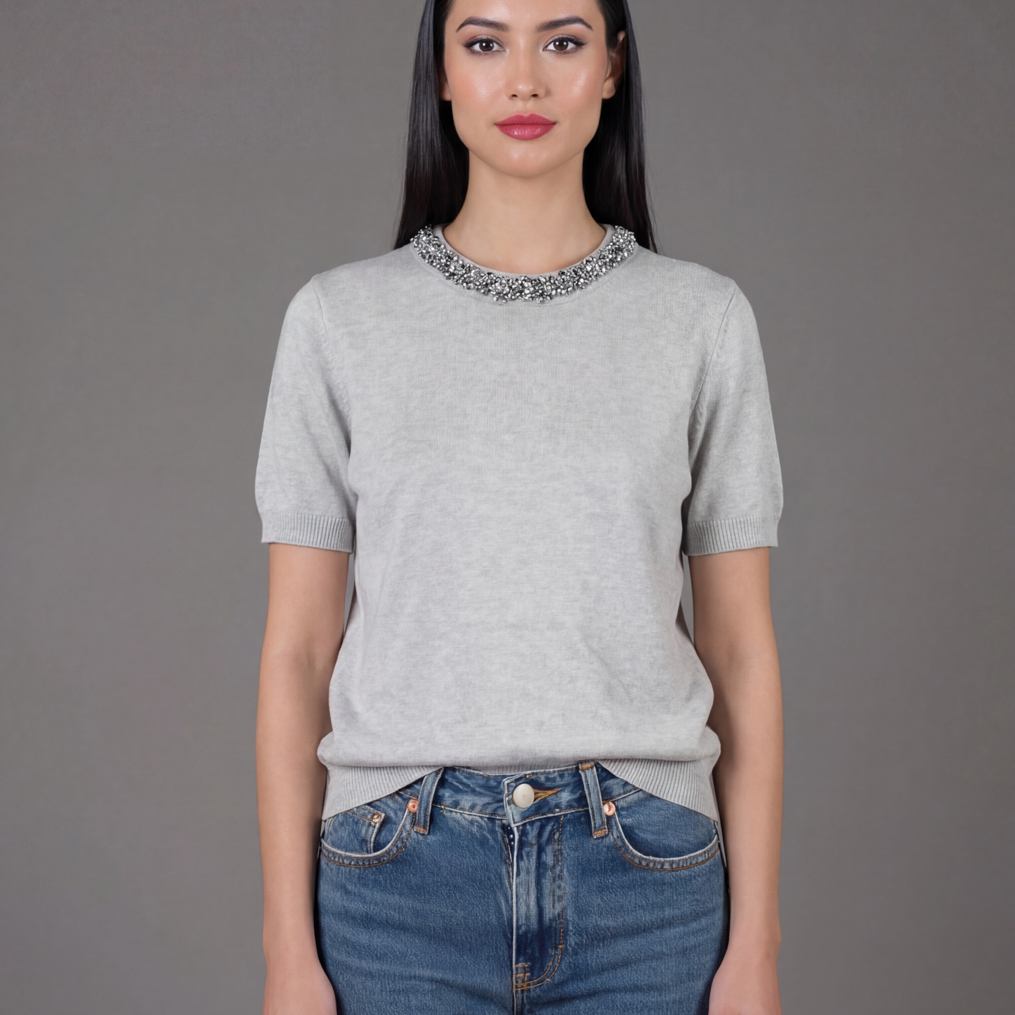 Maglia Donna Lanetta Collo Brillantini - 6 Colori Eleganti Made in Italy