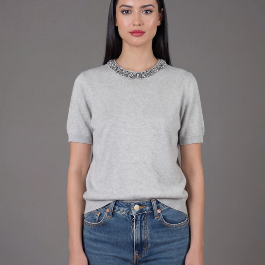 Maglia Donna Lanetta Collo Brillantini - 6 Colori Eleganti Made in Italy