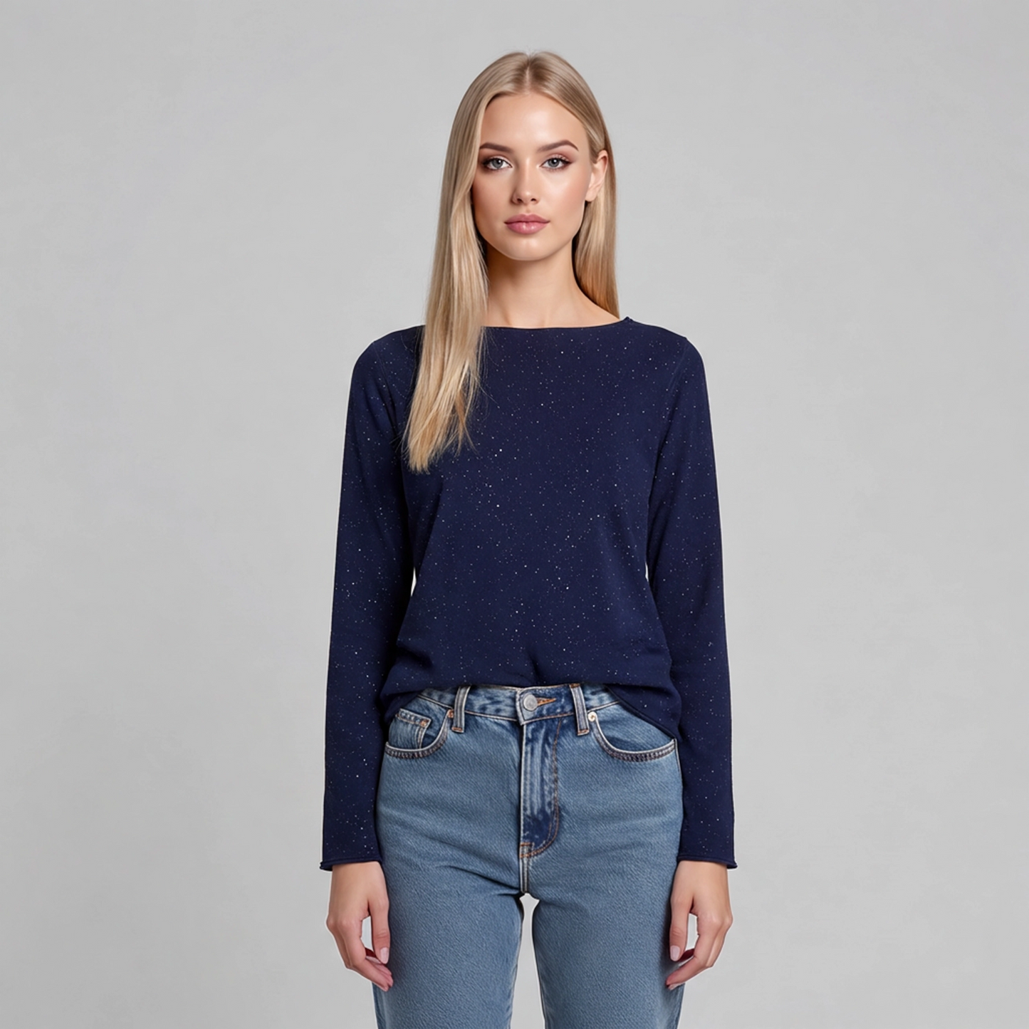 Maglia elegante lurex donna indossata - vestibilità taglia unica