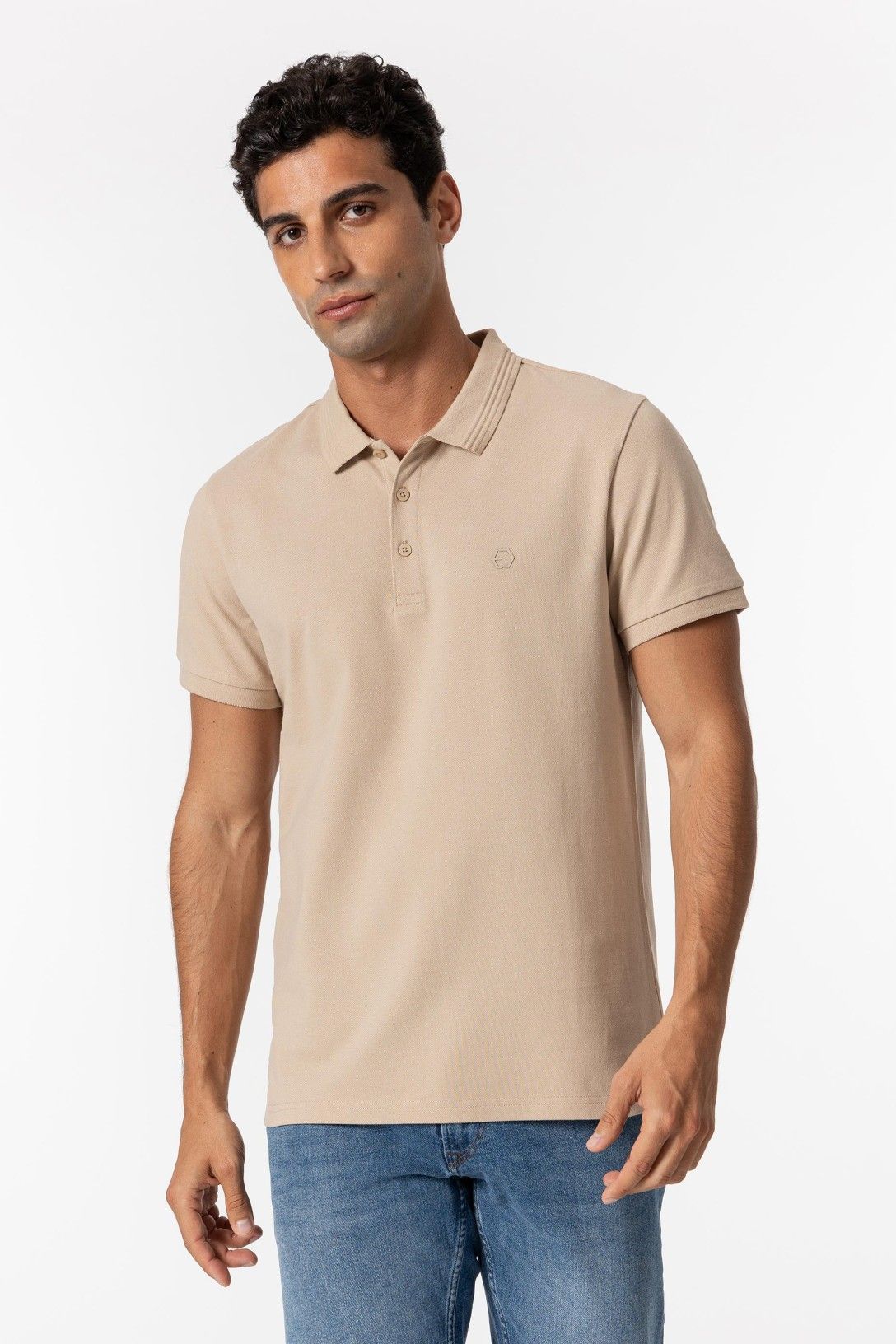 Polo uomo Manning beige 100% cotone - vista frontale maglia colletto bottoni