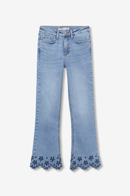 Jeans Donna a Zampetta Megan_126 - Vita Alta Lavaggio Chiaro con Ricamo