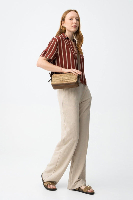 Pantalone palazzo donna  Mellow beige gamba larga vestibilità regolare