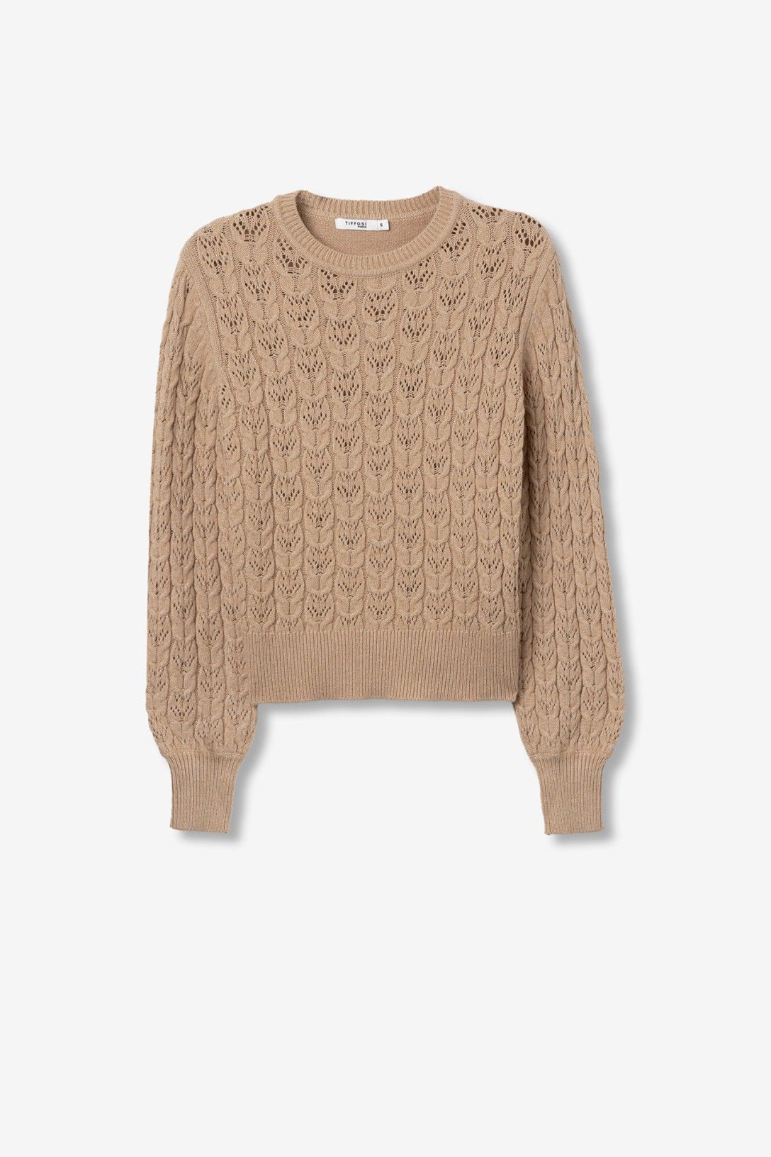 "Maglione Melusine beige donna - immagine principale prodotto con maglia a trecce - Tiffosi"