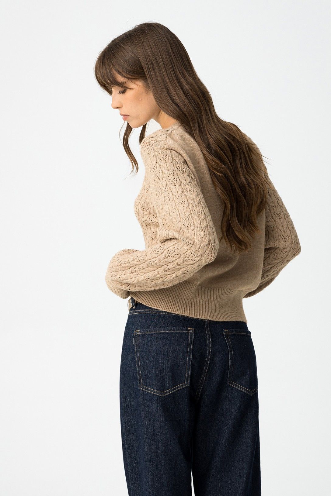  "Maglione Melusine beige donna - vista posteriore completa con manica traforata - Tiffosi"