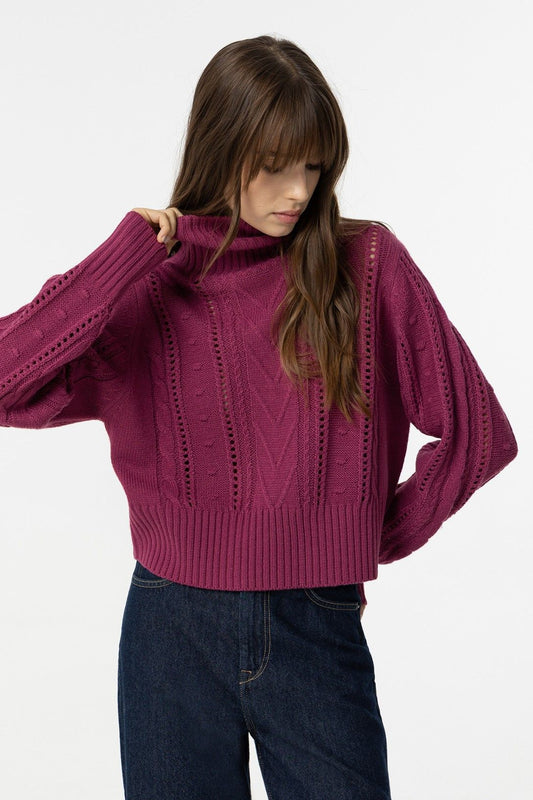 Maglione donna fucsia Tiffosi Midnattsol con collo alto - vista frontale

