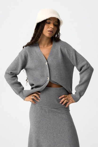 Cardigan Donna Fango Grigio con Bottoni Scollo a V