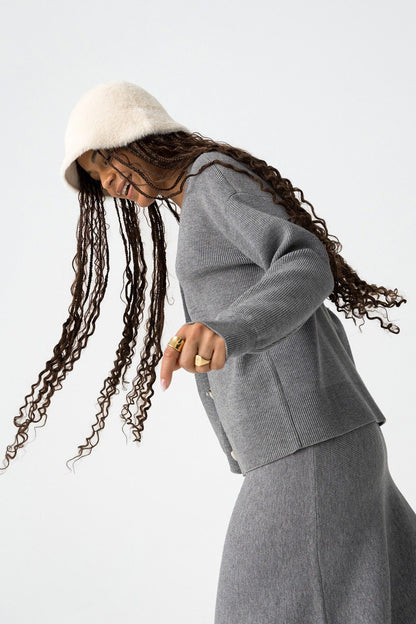 Cardigan Donna Fango Grigio con Bottoni Scollo a V