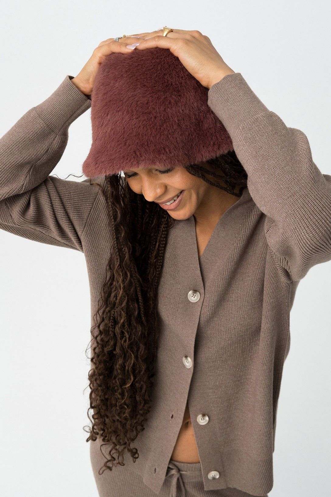 Cardigan Donna Fango Grigio con Bottoni Scollo a V