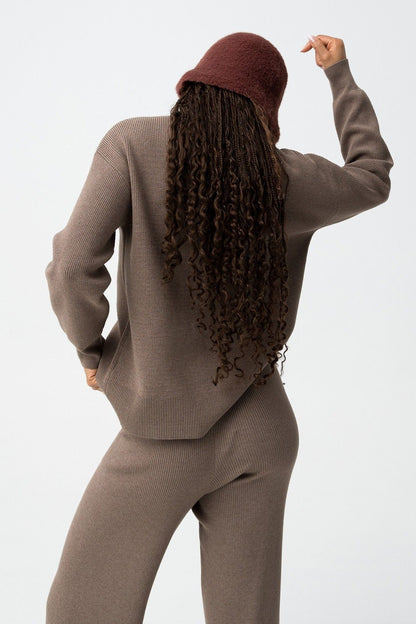 Cardigan Donna Fango Grigio con Bottoni Scollo a V