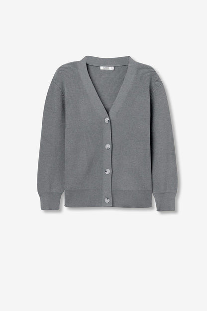 Cardigan Donna Fango Grigio con Bottoni Scollo a V