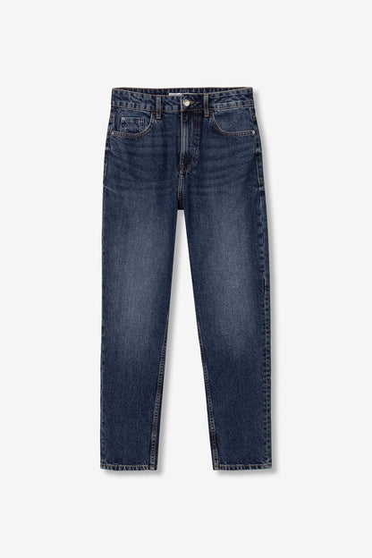 Jeans mom fit tela fissa - dettaglio tessuto denim non elastico
