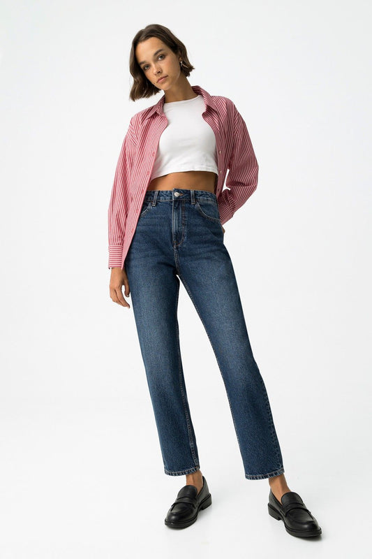 Jeans mom fit donna vita alta Tiffosi Mom_130 tela fissa - vista frontale
