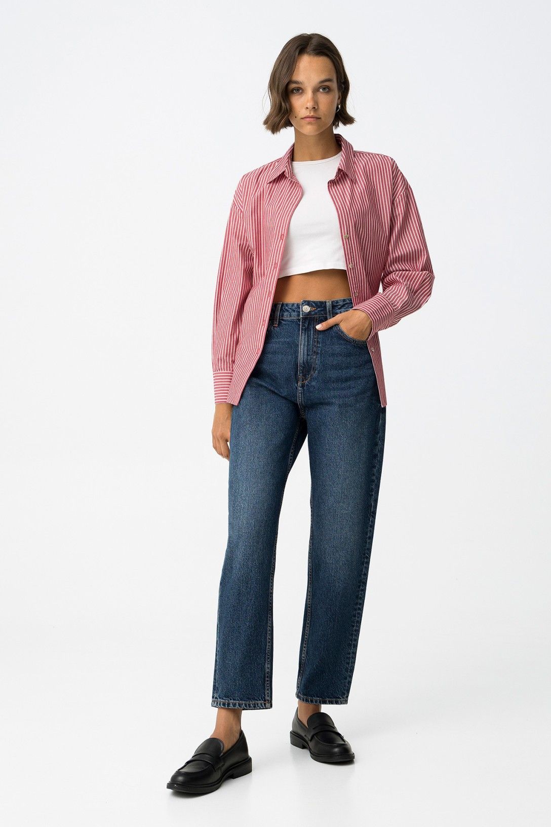 Jeans donna 100% cotone vita alta - modello completo Mom_130
