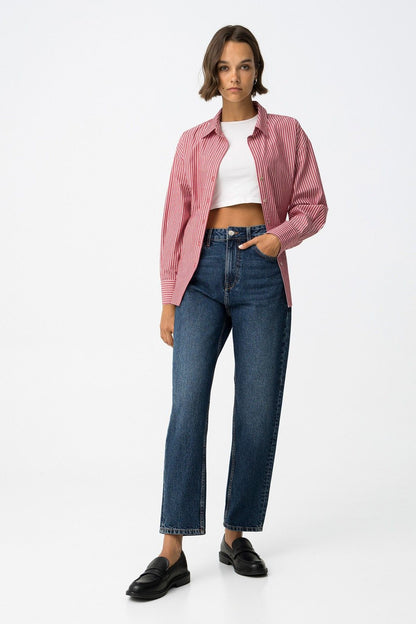 Jeans donna 100% cotone vita alta - modello completo Mom_130
