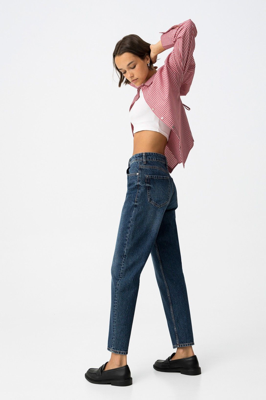 Jeans vita alta donna tela fissa - vista laterale modello Mom_130
