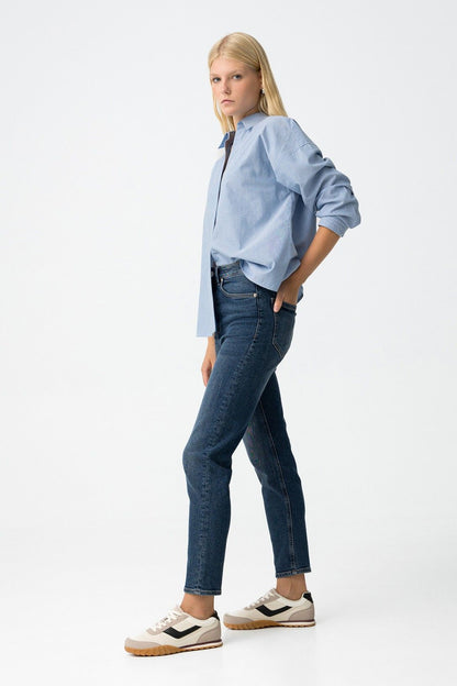 Jeans mom donna vita alta slim fit Tiffosi - vista laterale styling casual