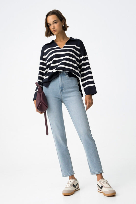 Jeans donna mom slim vita alta Mom_Slim_39 New Tiffosi cotone 99% orlo corto - Vista frontale
