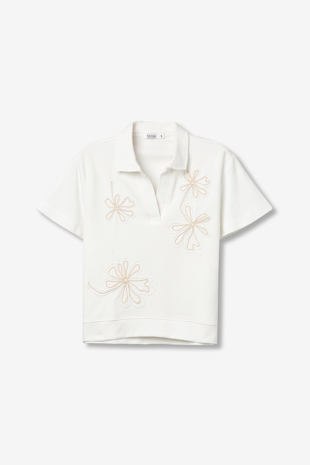 Polo donna ricamo floreale Philly - maglia mezza manica con ricamo floreale scollo V Tiffosi