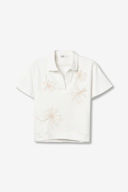 Polo donna ricamo floreale Philly - maglia mezza manica con ricamo floreale scollo V Tiffosi