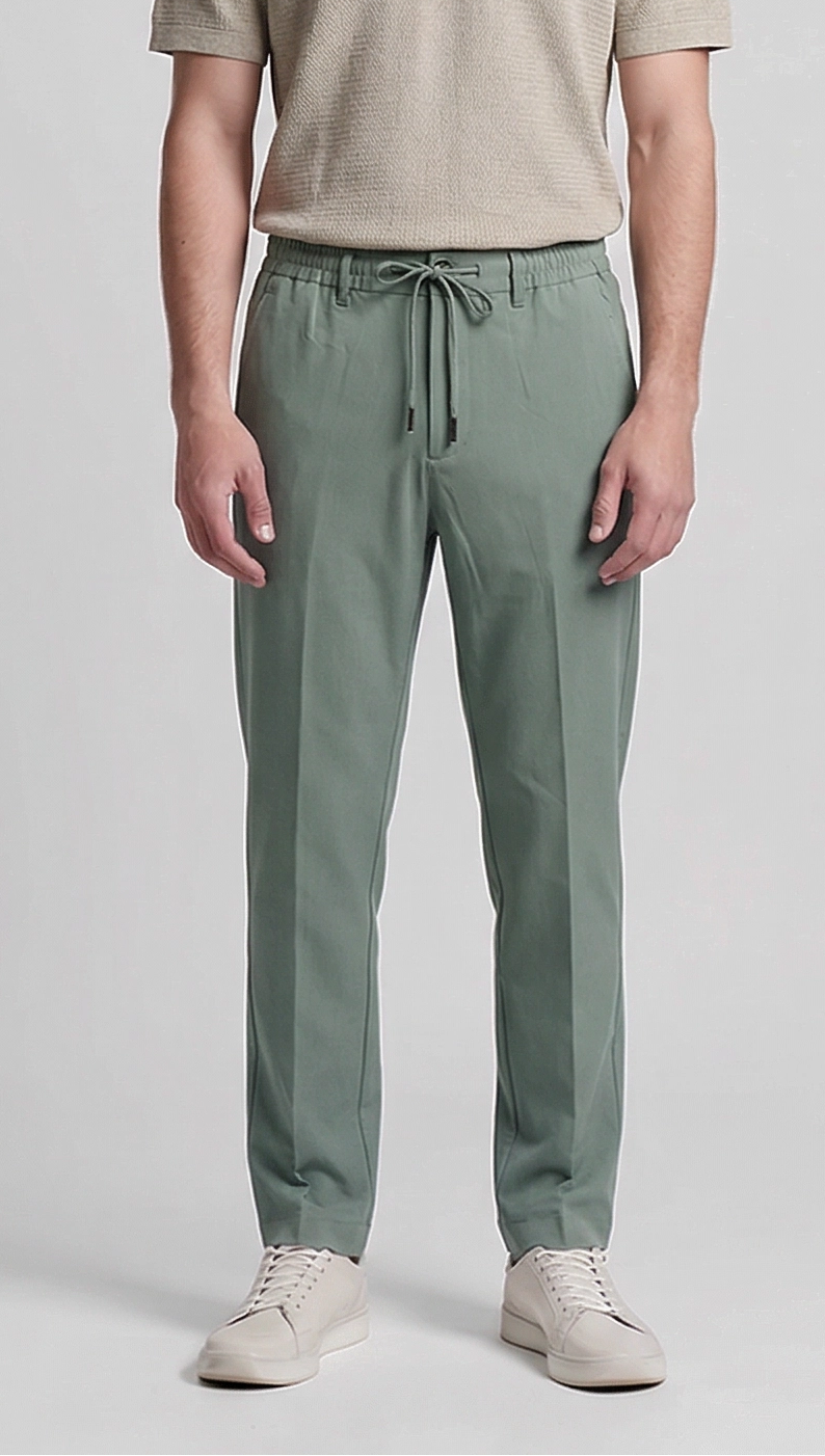 Pantalone uomo estivo poly viscosa verde Made in Italy - vista frontale completa
