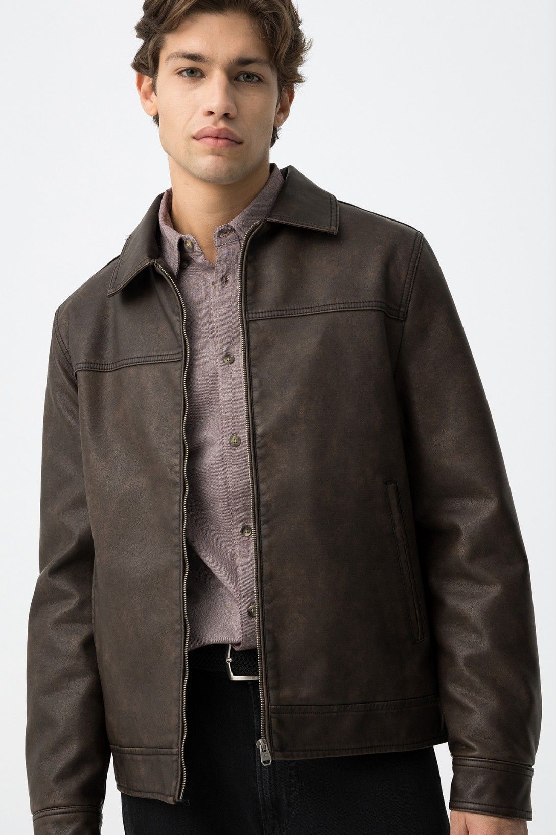 Giubbotto uomo eco pelle moro Pompei Tiffosi - vista frontale con zip
