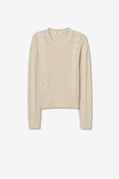 Maglione donna girocollo maniche lunghe - dettaglio lavorazione trecce
