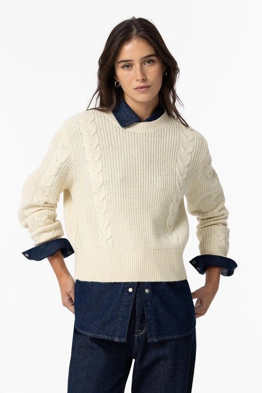 Maglione donna girocollo Tiffosi Porchie con trama a trecce - vista frontale
