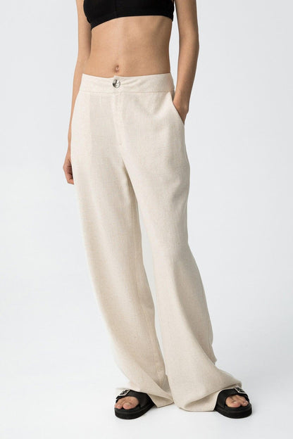 Pantalone donna portel wide leg vita alta in viscosa e lino – vista frontale – Frarò