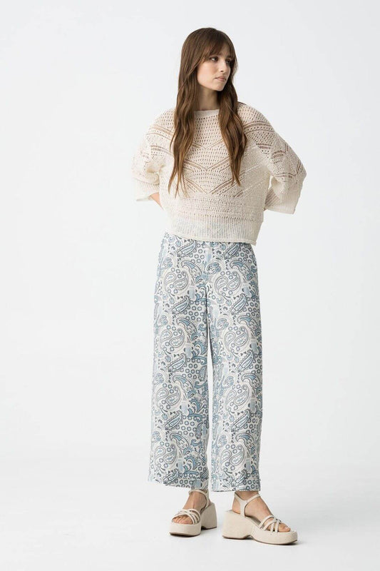 "Pantalone Palazzo Posey donna in tessuto leggero a fantasia - Vista frontale"
