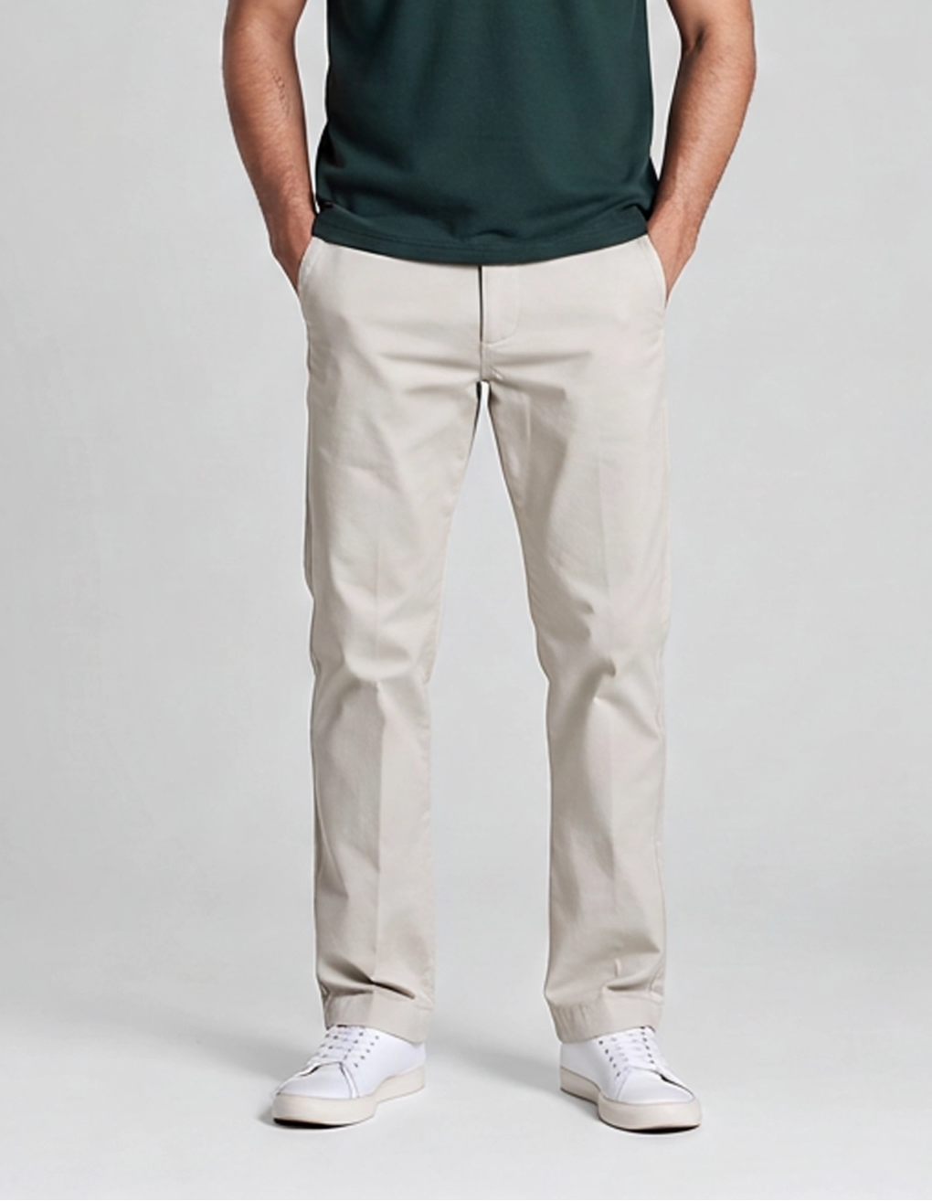 Pantalone chino slim uomo cotone beige - vista frontale Made in Italy
